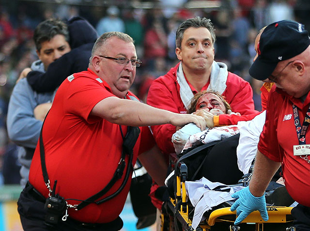 Woman hit by shattered bat, suffers life-threatening injuries at BoSox game 477womanatfenway060515