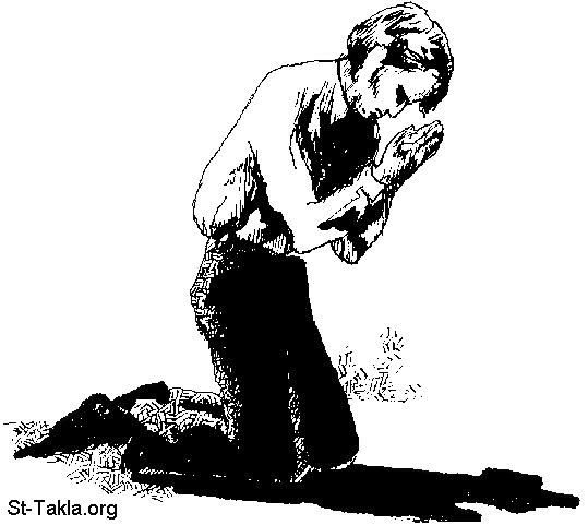 St-Takla.org         Image: A man kneeling and praying, black and white clipart صورة: كليبارت أبيض وأسود، رجل يركع و يصلي