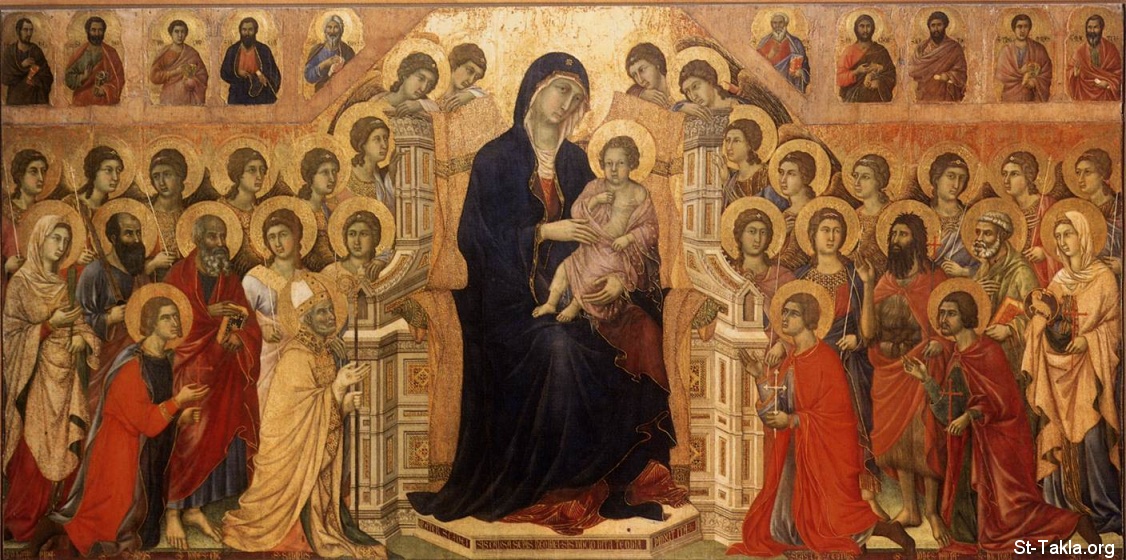 القديسة العذراء مريم والعشرة مستحيلات Www-St-Takla-org__Virgin-Mary-in-Heaven-01-Maesta-Madonna-with-Angels-and-Saints