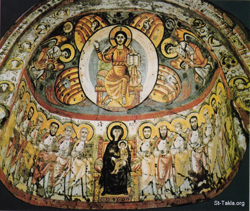 تاريخ الكنيسة القبطية الأرثوذكسية St-Takla.org__12-Apostles__12-Depiction-of-Christ-enthroned-Monastery-of-Apollo-in-Bawit-Egypt