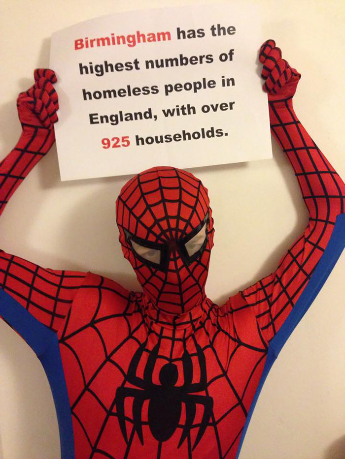 Anonymous ‘Spider-Man’ Feeds Homeless At Night Spider-man-helps-feeds-homeless-birmingham-uk-2