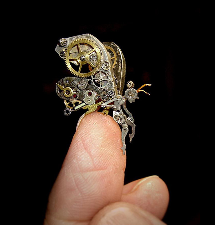 Spectacular Tiny Steampunk Sculptures Made Of Recycled Watches Recycled-watch-parts-sculptures-vintage-antique-susan-beatrice-44