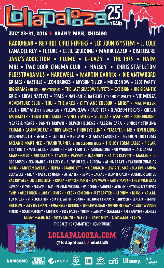 Lollapalooza | 28-31.7.2016 | Grant Park, Chicago Lollapalooza-2016-lineup-640x1047
