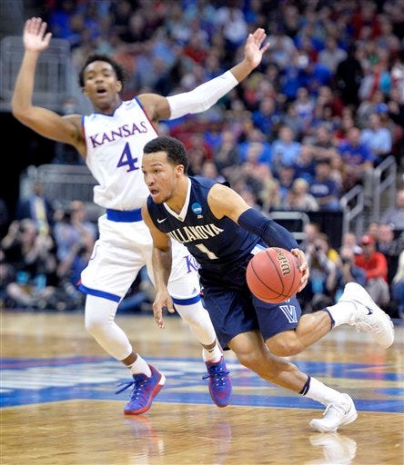 Villanova and Oklahoma first to enter 2016 Finalf Four Ap-villanova-upsets-tops-seeded-kansas-64-59-in-south-final