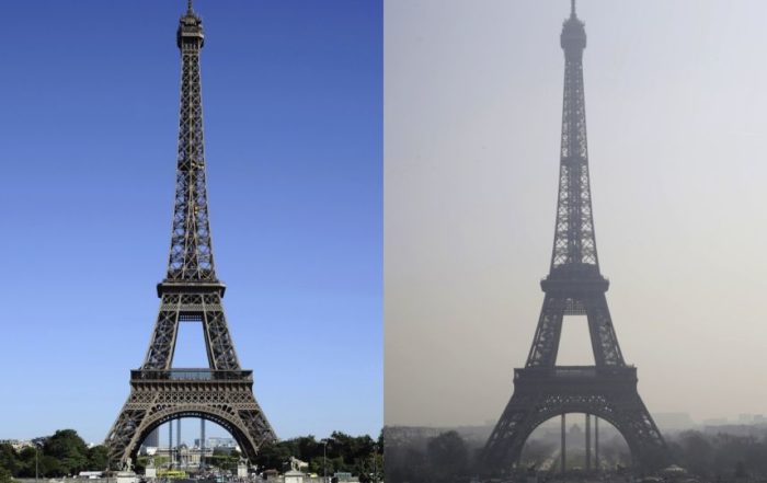 L'accélération hors normes du réchauffement climatique Smog-Paris-Tour-Eiffel-before-and-after