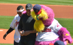 Tom Welling throwing the first pitch at the Cleveland Indians game ActAxujh