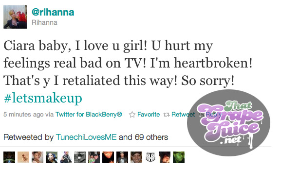 Rihanna/Ciara Twitter feud  Rihannatwee4