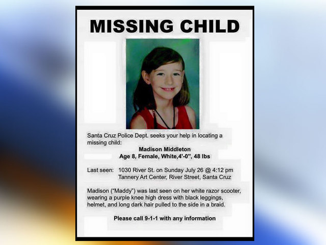 Madyson Middleton, 8 Year-Old, Missing Since Sunday, July 26, 2015 -- Santa Cruz, CA Madyson-Middleton-missing-flyer