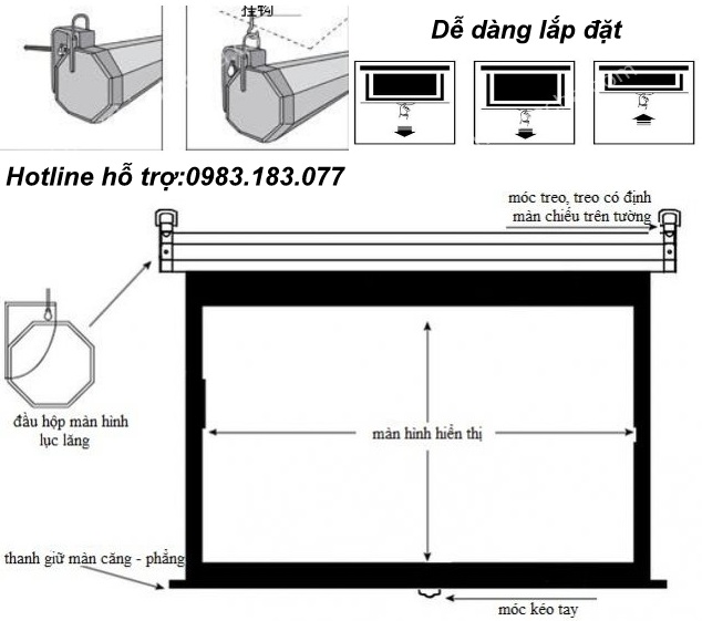 Thiết bị nghe nhìn: Màn chiếu treo tường Dalite 60x60 (85 inch) kéo tay Cau-tao-man-chieu-treo-tuong