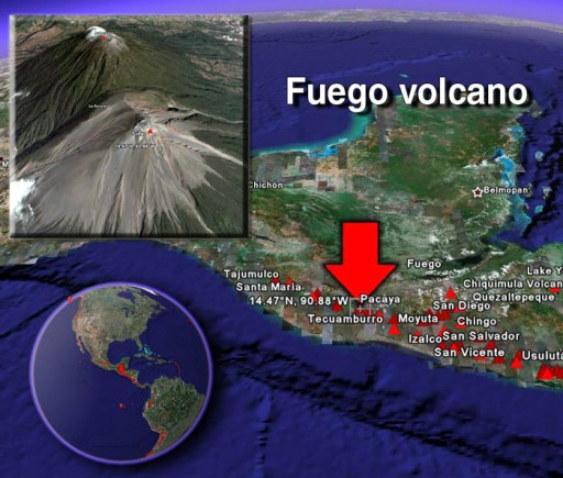 Volcán de Fuego Guatemala Fuego-volcano-sat-e1322001355548