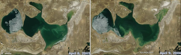 QUIZÁ EL MAYOR DESASTRE PLANETARIO : EL MAR DE ARAL SE ESTÁ SECANDO . Aral-dam