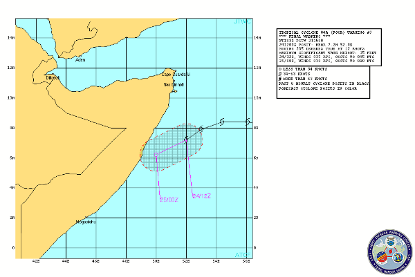 Ciclon tropical 04A, se espera que toque tierra en Somalia JTWC-forecast-track