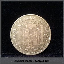 50 Centavos de Peso 1868. Isabel II. Islas Filipinas. Manila. 92014540b11f13c043158dd41114d1d1o