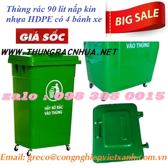 Thùng rác nhựa nắp kín dung tích 90 lít 90l