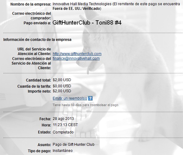 4º pago de Gifhunterclub 2$ Ghc4