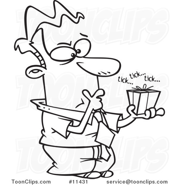 Images de nombres - Page 35 Cartoon-black-and-white-outline-design-of-an-indecisive-guy-holding-a-ticking-box-by-ron-leishman-11431