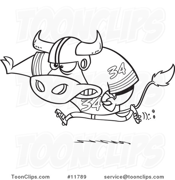 Images de nombres - Page 9 Cartoon-outlined-football-bull-running-by-ron-leishman-11789