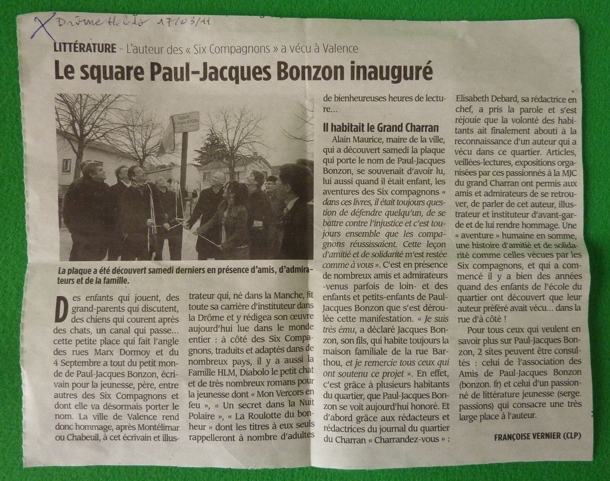 La ville de Valence va inaugurer un square au nom de PJB..... - Page 3 Bonzon_valence_drome-hebdo_17mars2011