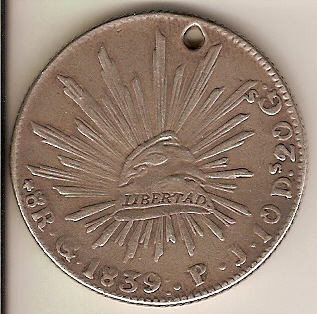 8 Reales Guanajuato, Mexico Primera Republica 1839 8R_Gto_Rev