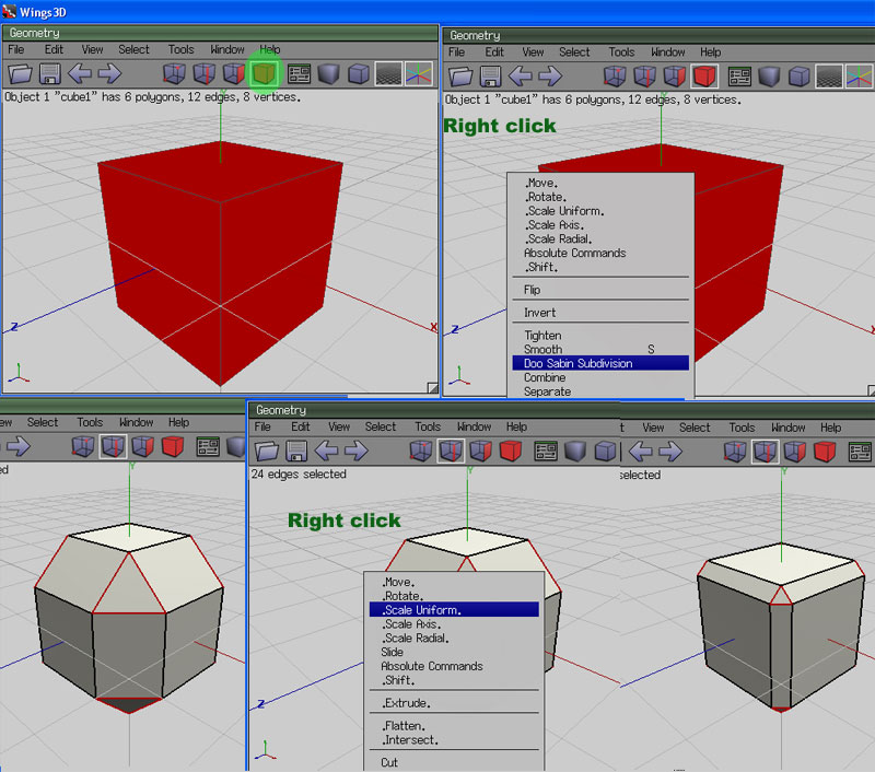 la subdivision Doo-Sabin Wings3D