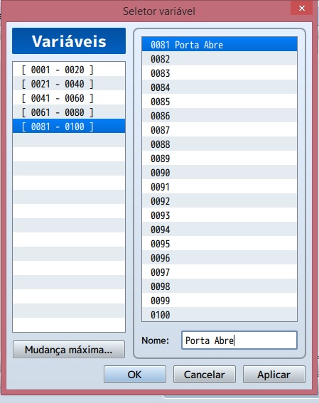 Abertura de porta com alavanca com tempo... Variavel_porta_abre