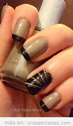 *Uñitas y uñotas* - Página 2 Manicura-francesa-negro-dorado