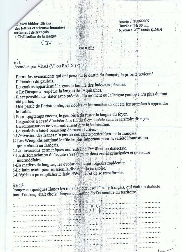 [ civilisations des langues ] 2006/2007 Biskra EMD 2 ( 2eme année )    langue et littératures français Fra-2an-emd2-civ_lang1