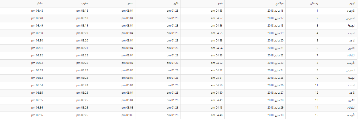 امساكية رمضان 2018 مصر ودول افريقيا 1523983475932
