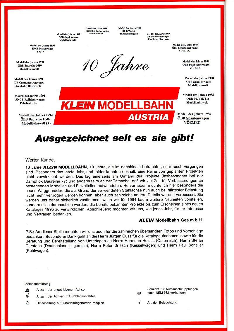 Klein Modellbahn Katalog 1994 10993453rj