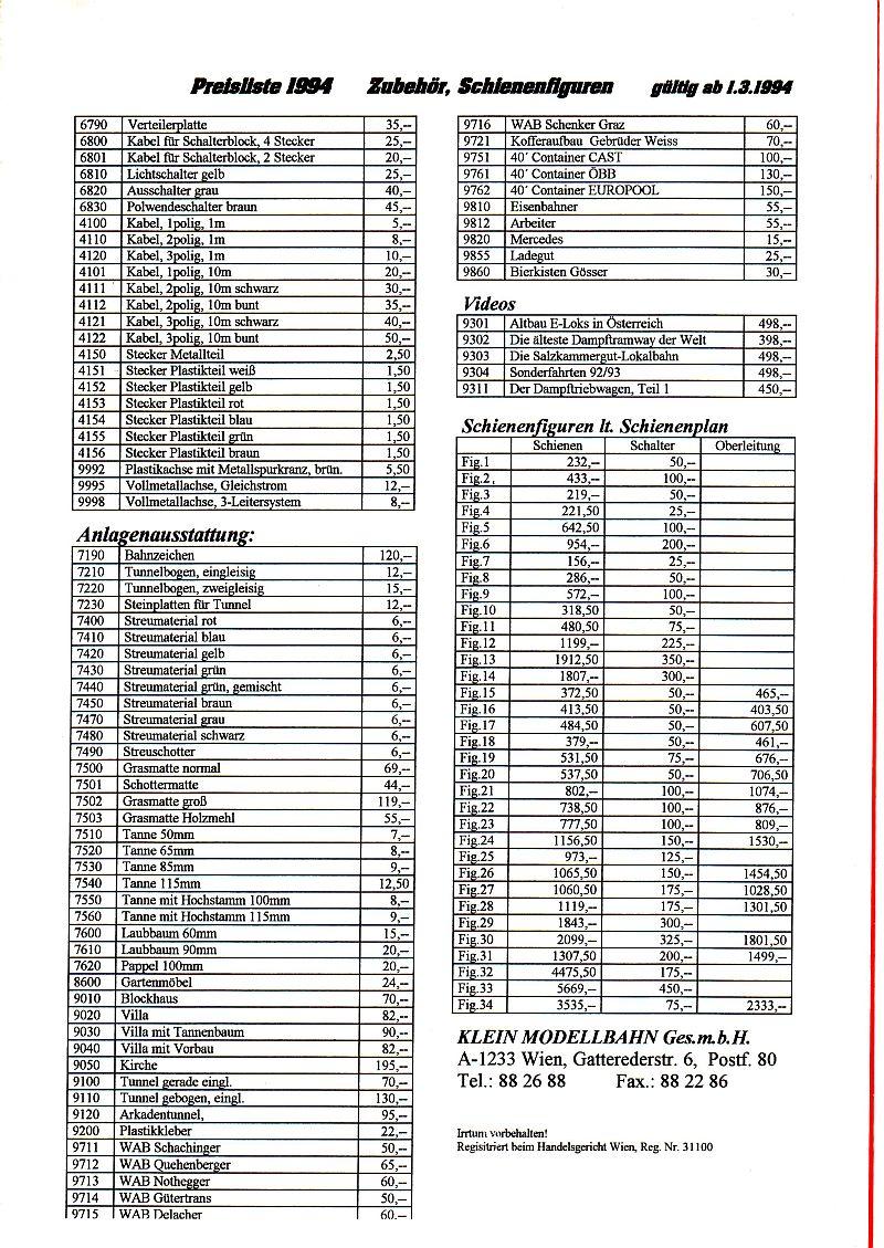 Klein Modellbahn Katalog 1994 10993569zp