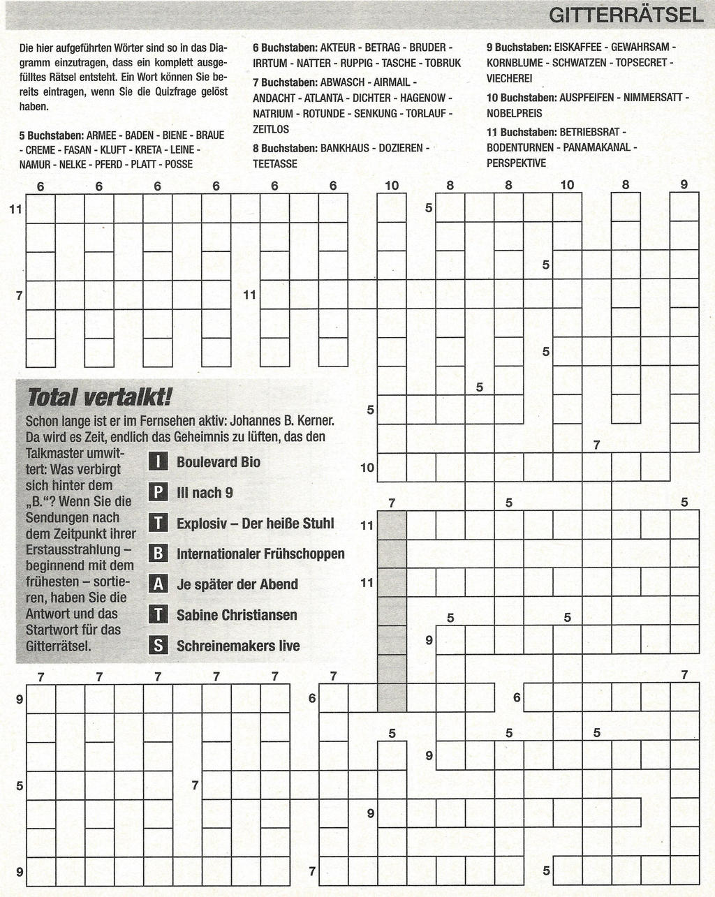 Daddy 0221:Gitterrätsel Wörter einsetzen>>>GEL.VON WERNER  28849828hv