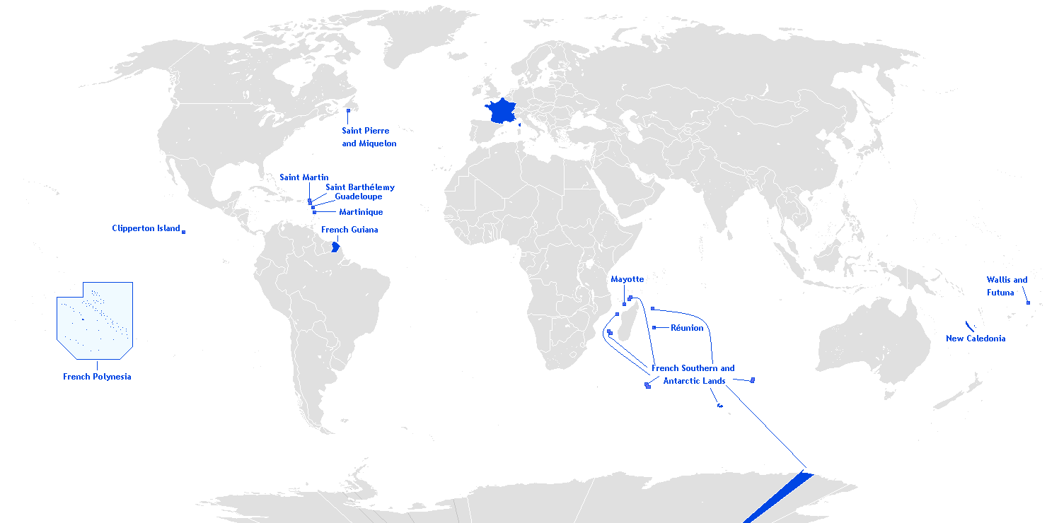 Mapa de la Republica Francesa y Territorios de Ultramar de francia Outre-mer_en