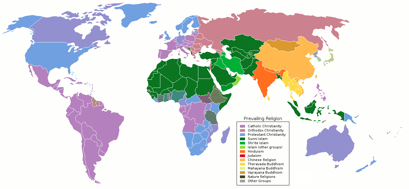 [Religiões] Surgimento, Avanço e Mapa Mundial Moderno Prevailing_world_religions_map