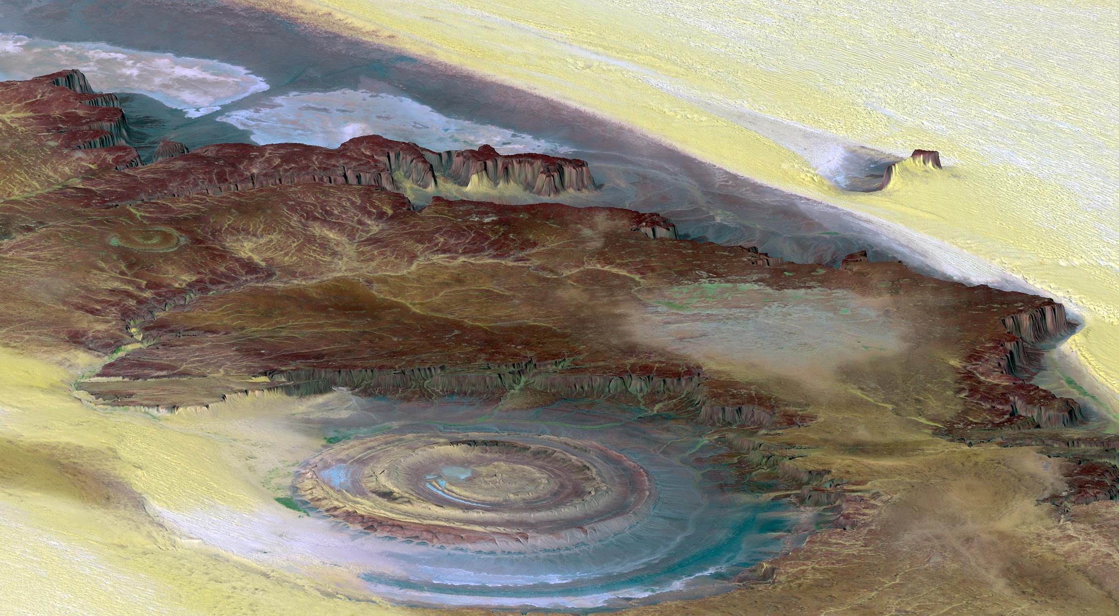 ظاهرة عين الصحراء في موريتانيا: Richat_Structure_-_SRTM