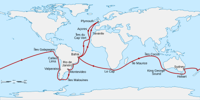 Des prélèvements effectués par Darwin récemment retrouvés 400px-Voyage_of_the_Beagle-fr.svg