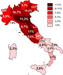 Talijanska obalna straža u samo nekoliko sati spasila gotovo 1300 imigranata 220px-Italy%2C_foreign_residents_as_a_percentage_of_the_total_population%2C_2011.svg