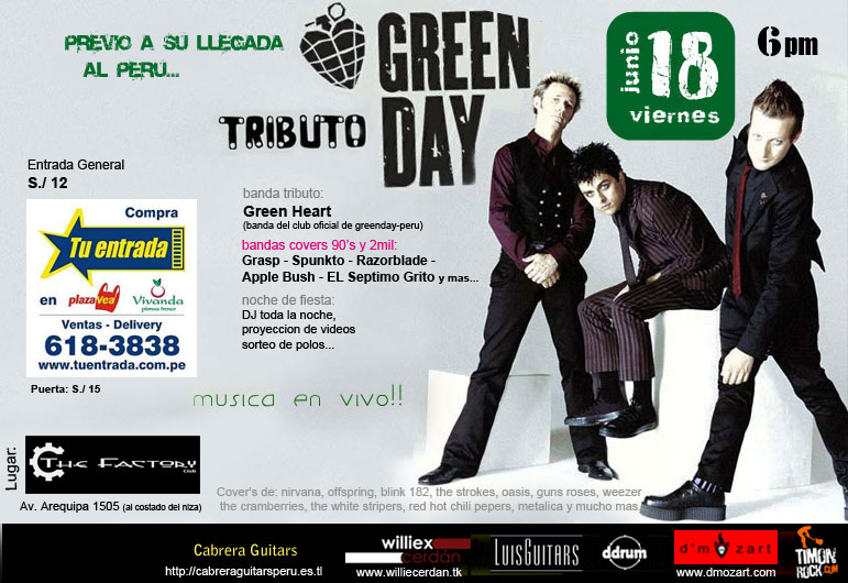 Tributo a Green Day y covers de bandas de las últimas dos décadas (18 de Junio) TRIBUTOGREENDAYVIERNES18JUNIO