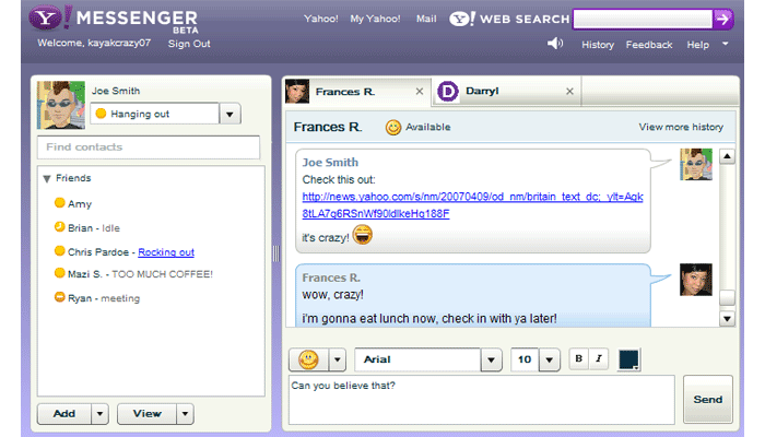 New! Yahoo! Messenger for the WebBETA Fullview4