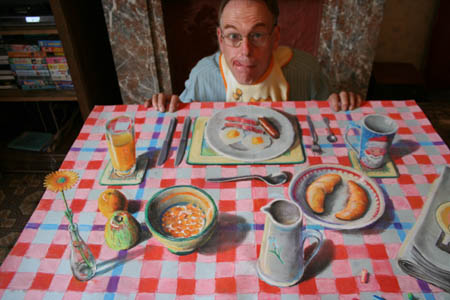 admirez ces soufflntes illusions av Julian Beever! Breakfast