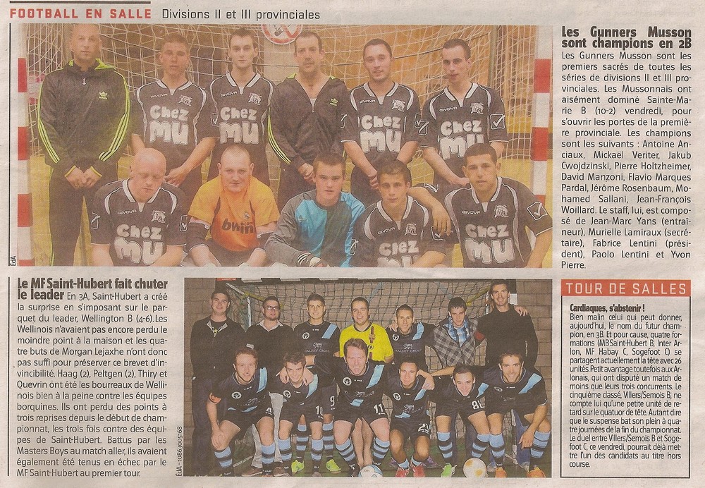 Les Gunners Musson sont champions en 2B. (L'Avenir du Luxembourg 28.03.2012)   28.03.2012-01