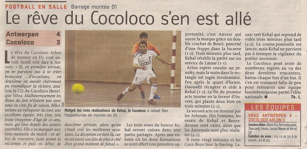Le rêve du Cocoloco s'en est allé. (L'Avenir du Luxembourg 09.05.2012)   09.05.2012-01