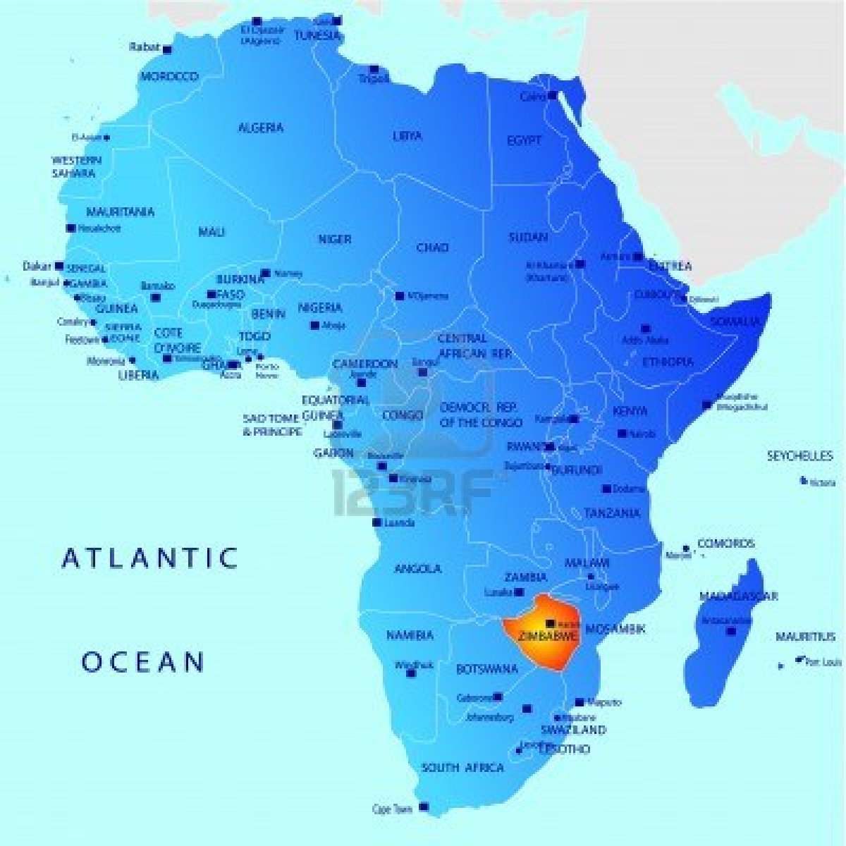 Zimbabve African-Map-highlighting-Zimbabwe-as-one-of-the-major-tourist-destinations