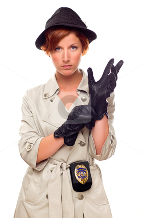 Devinettes - Page 8 Cutcaster-photo-800892840-Red-Haired-Female-Detective-Putting-on-Gloves-Wearing-a-Trenchco