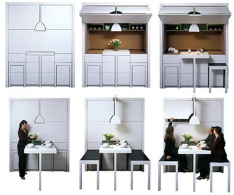 Muebles Transformables Kitchenette-with-fold-out-chairs-and-counter