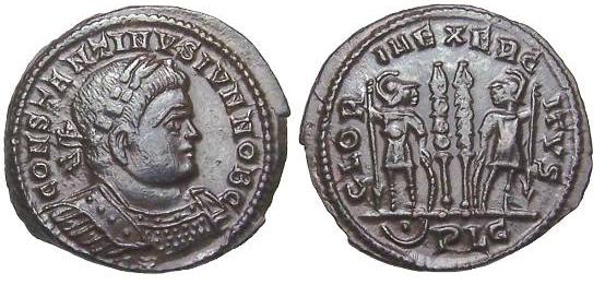 AE3 de Constantino II. GLORIA EXERCITVS. Lyon _lyons_RIC_vII_254