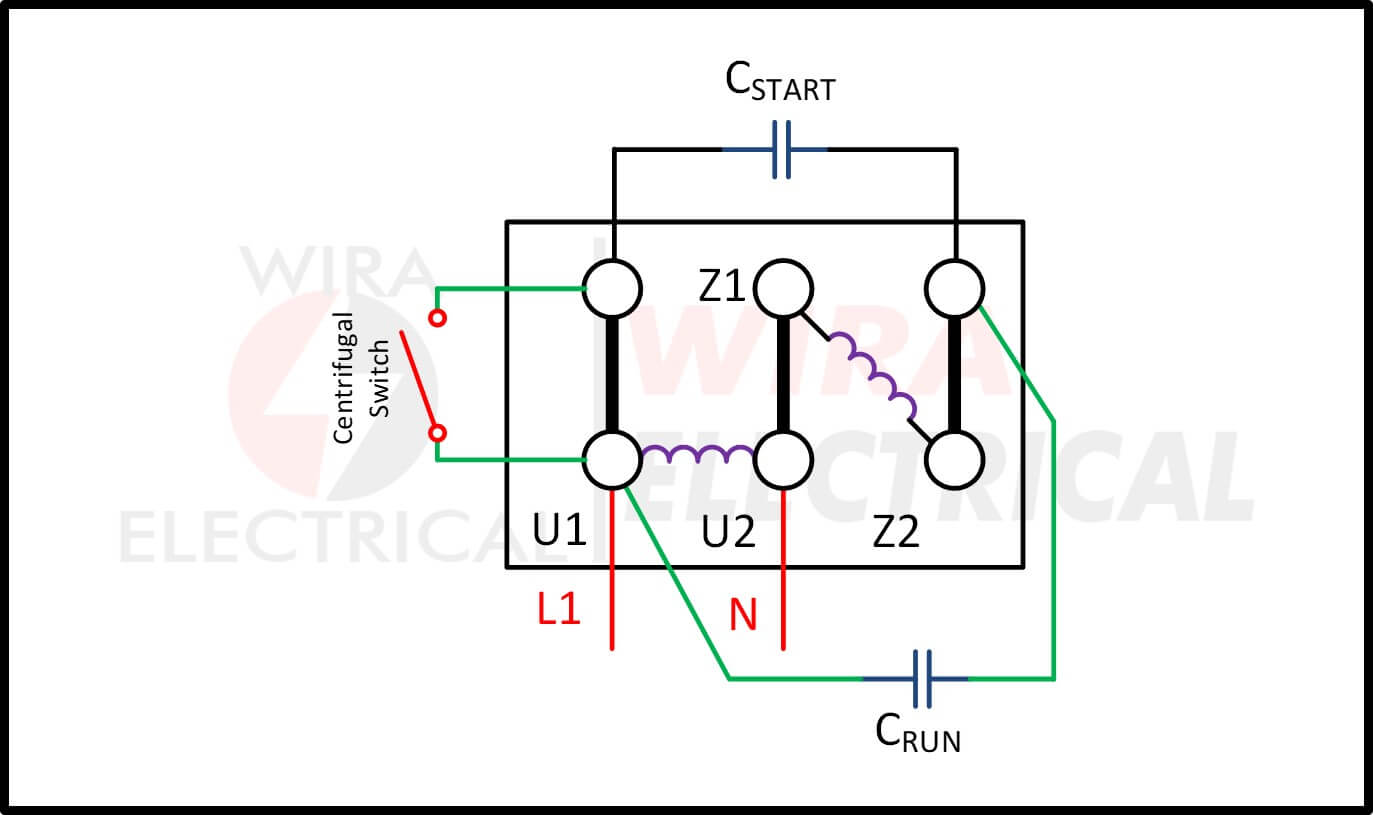 Συνδεσμολογια Μονοφασικού Μοτέρ με δυο πυκνωτές σε διακόπτη εναλλαγής στροφών Single-phase-motor-wiring-diagram-7