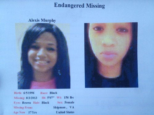 Alexis Murphy, 17, Missing Since August 3, 2013 -- Suspect In Custody -- Nelson County, VA 23057973_BG1