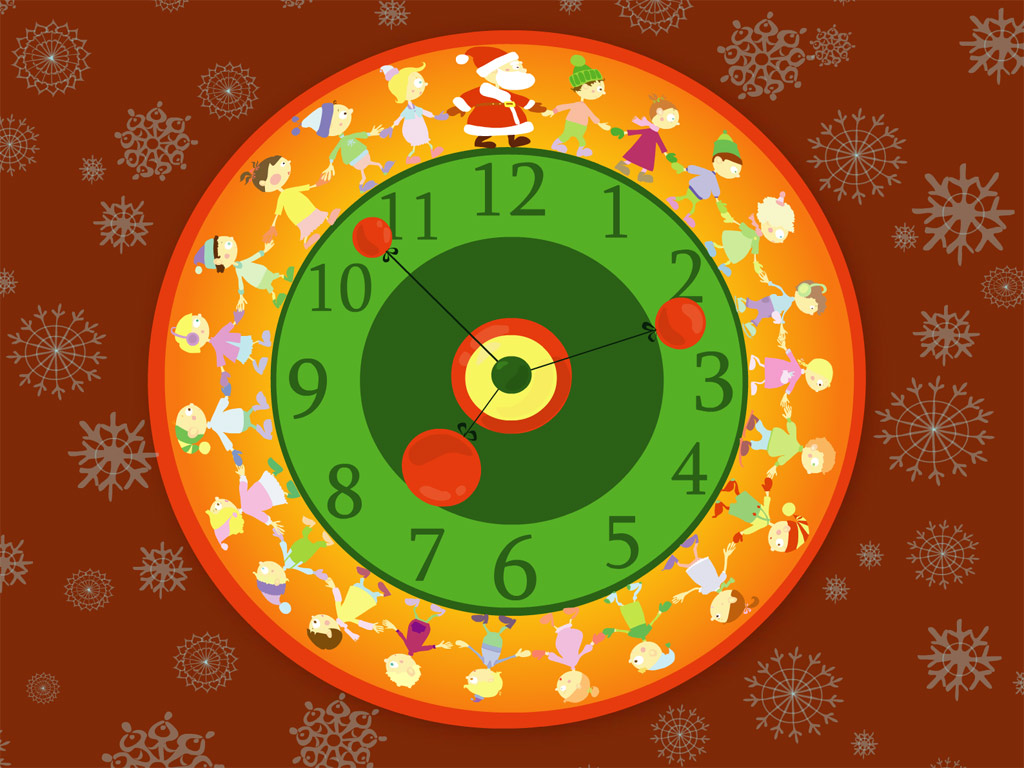 حصريا: بمناسبة السنه الجديدة , Screen Saver متعدده خاصه بالكريسماس و العام الجديد Children-christmas-clock