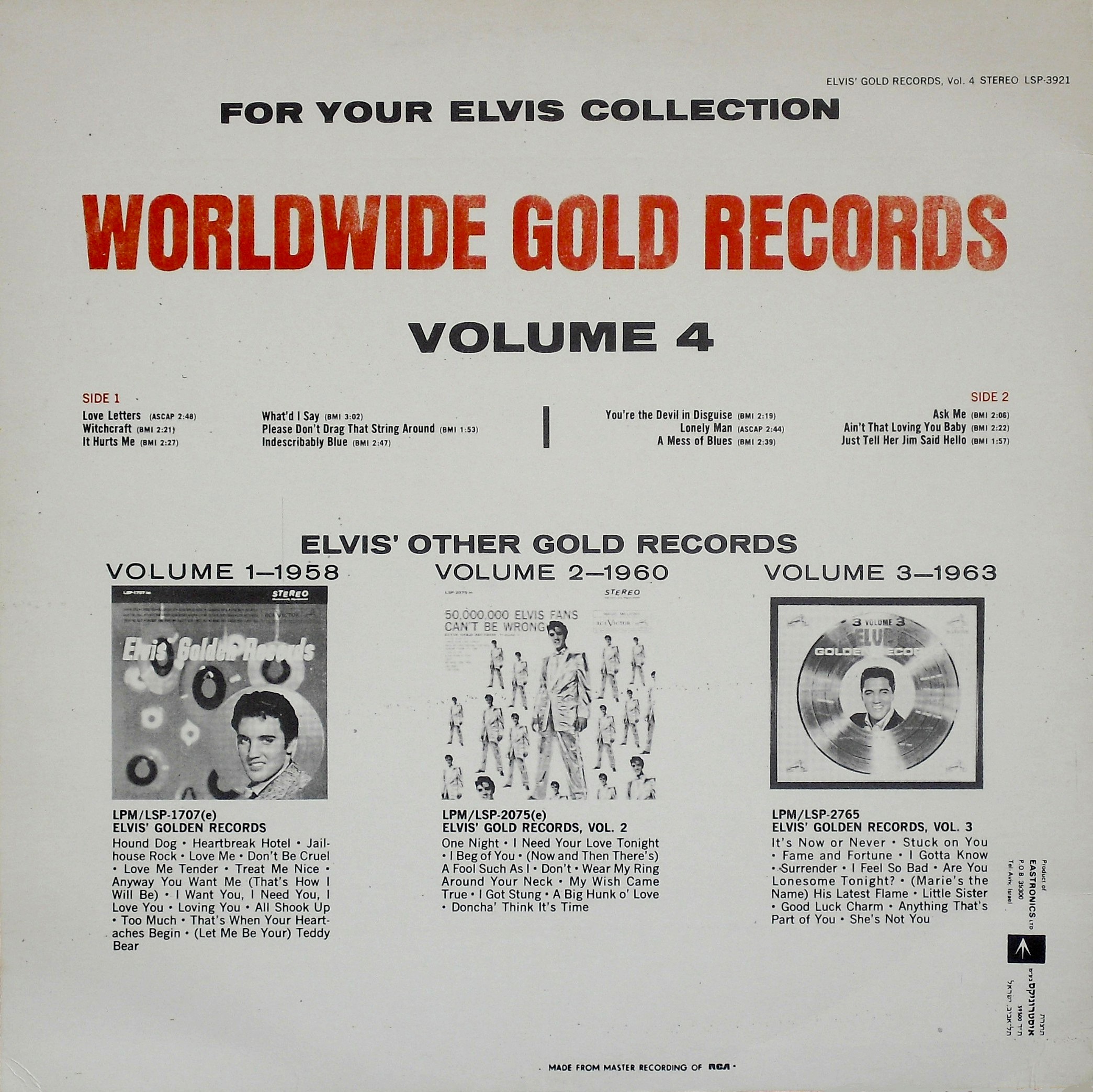 ELVIS`GOLD RECORDS, VOLUME 4 0232jl7