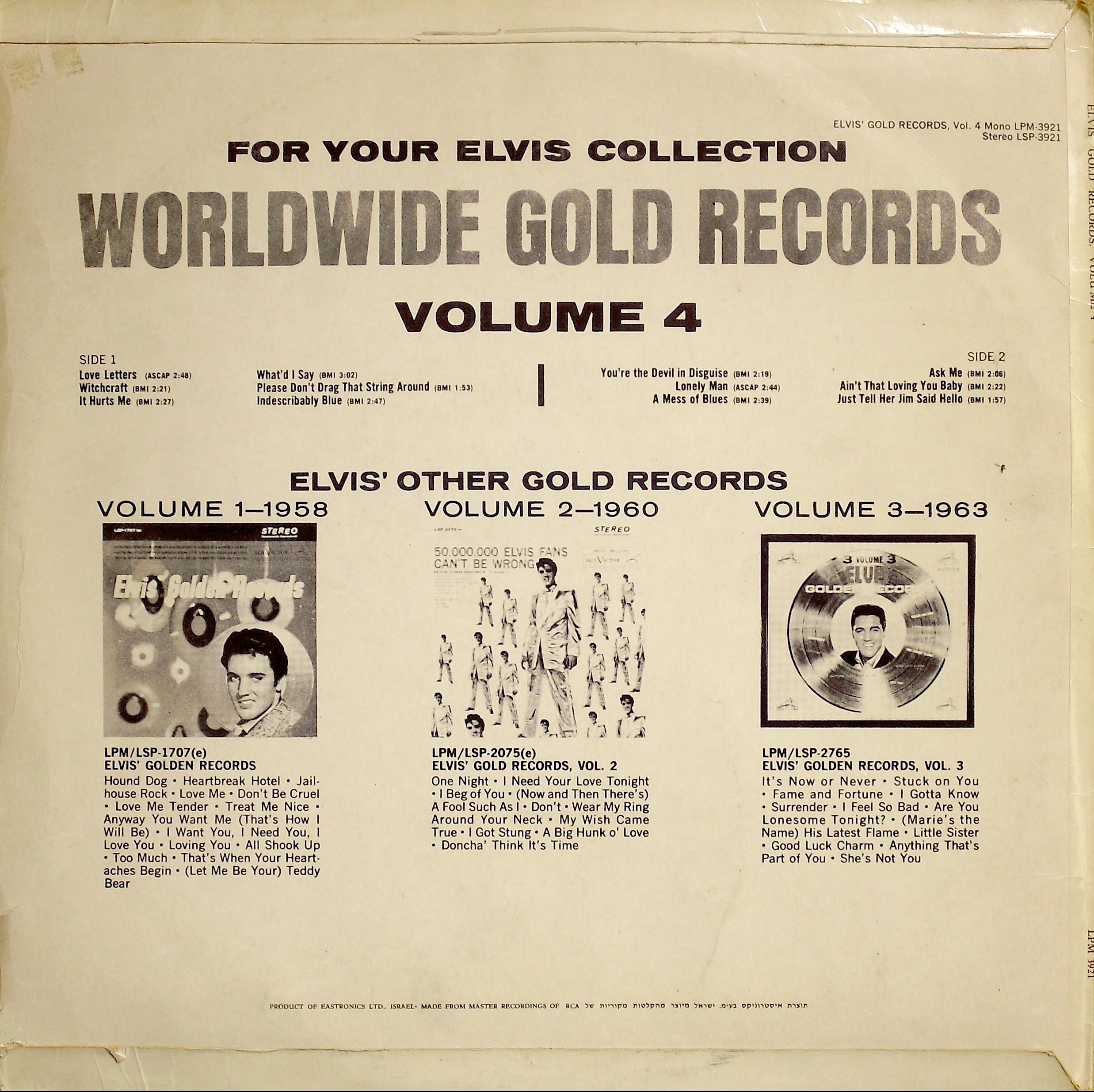 ELVIS`GOLD RECORDS, VOLUME 4 027nssn